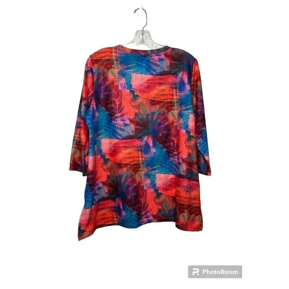 Soft Surroundings Top Petite Large Orange Floral Kulani Tropical Fusion V Neck - Picture 3 of 6